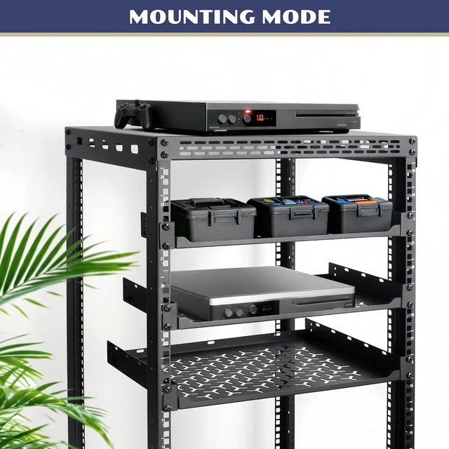 Alt view image 3 of 6 - 2 Pack 1U Server Rack Shelf, 19 Inch Universal Network Rack Mount Tray, 14 Inches Deep Vented Cantilever Shelf for AV/IT Equipment, Black
