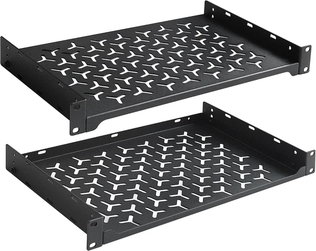 Main image of 2 Pack 1U Server Rack Shelf, 19 Inch Universal Network Rack Mount Tray, 10 Inches Deep Vented Cantilever Shelf for AV/IT Equipment, Black
