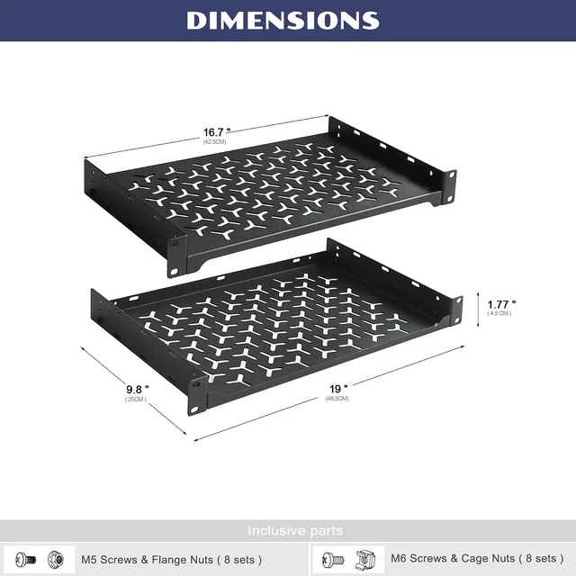 Alt view image 5 of 6 - 2 Pack 1U Server Rack Shelf, 19 Inch Universal Network Rack Mount Tray, 10 Inches Deep Vented Cantilever Shelf for AV/IT Equipment, Black