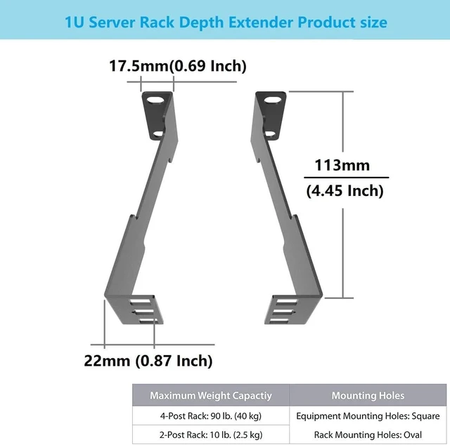 Alt view image 3 of 6 - 1U Server Rack Depth Extender - 4-Inch/10 cm Deep Recessed Rack Mount Adapter Kit for Network Rack