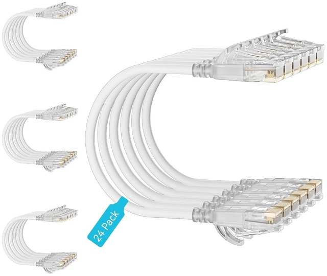 Main image of 24-Pack 0.5 Feet Cat6 Slim Patch Cables, Cat6a Patch Cables 10Gbps 550MHz High-Speed, Cat 6 Ethernet Cable Pure Copper UTP, Flexible & Thin Patch Cable Cat 6 for Network Cabling - White