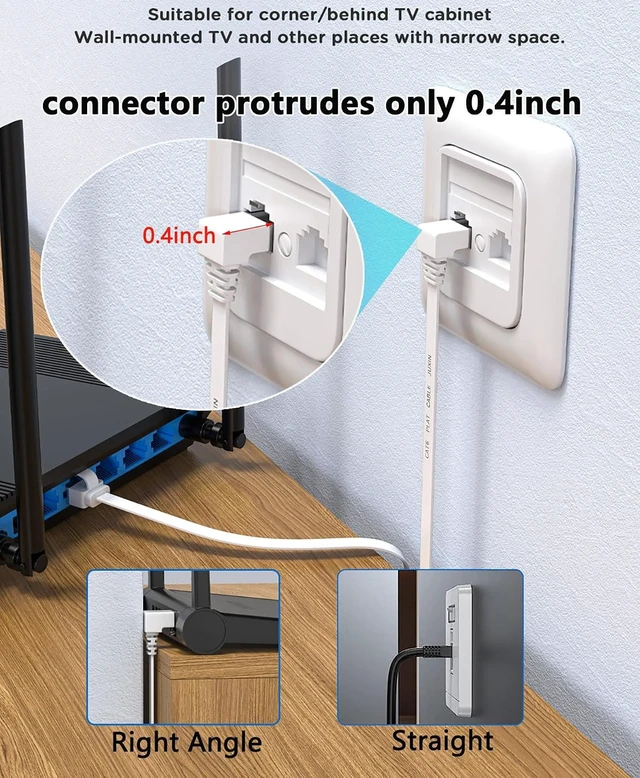 Alt view image 3 of 7 - 2Pack Cat6 Ethernet Cable 3FT, Flat Right Angle RJ45 Network Cable, 90 Degree Cat 6 Ethernet Patch Cord, Gigabit LAN Cable with Up Angle and Down Angle Design for Router, PC, Gaming