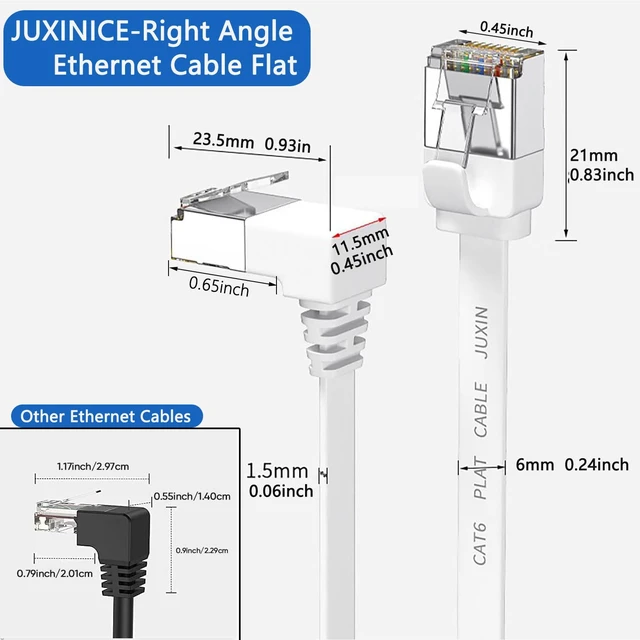 Alt view image 7 of 7 - 2Pack Cat6 Ethernet Cable 3FT, Flat Right Angle RJ45 Network Cable, 90 Degree Cat 6 Ethernet Patch Cord, Gigabit LAN Cable with Up Angle and Down Angle Design for Router, PC, Gaming