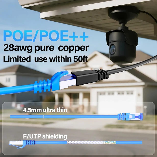 Alt view image 2 of 7 - Cat6A Ethernet Cable Shielded 10Gbps 0.5 ft (24 Pack), Slim Shielded (F/UTP) Ethernet Cable Cat 6, Flexible 28AWG Bare Copper Cat6 Cable, Space-saving Cat 6a Network Cable for Data Center 0.5ft Blue
