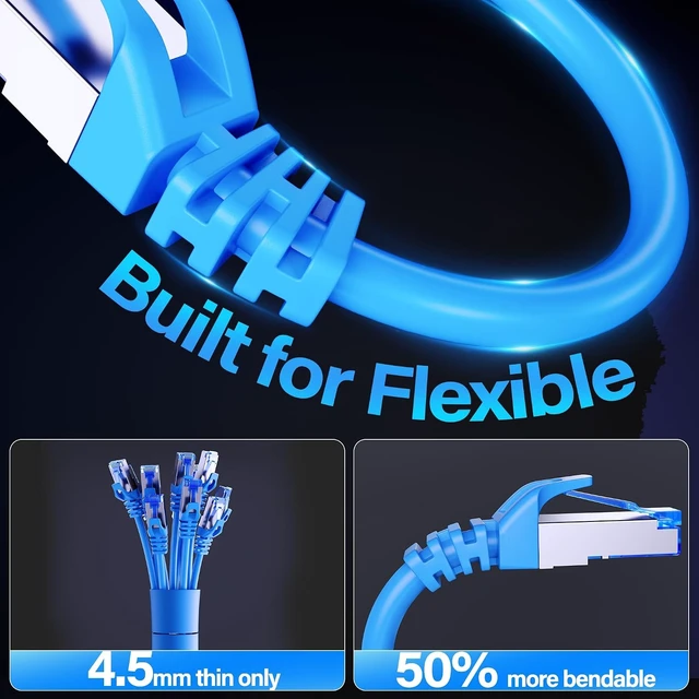 Alt view image 7 of 7 - Cat6A Ethernet Cable Shielded 10Gbps 0.5 ft (24 Pack), Slim Shielded (F/UTP) Ethernet Cable Cat 6, Flexible 28AWG Bare Copper Cat6 Cable, Space-saving Cat 6a Network Cable for Data Center 0.5ft Blue