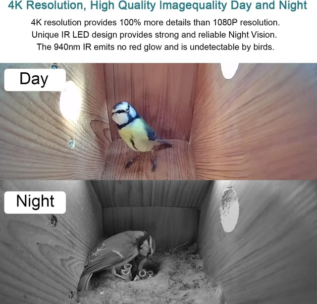 Alt view image 2 of 5 - WiFi Bird Box Camera Hidden Camera, 4K HD Snapshot 2K Video, Designed for Birdhouse birdhouses, for Robins Wrens Tree Swallows, Live Video to Phone, Easy Install, Night Mode, microSD Card Slot