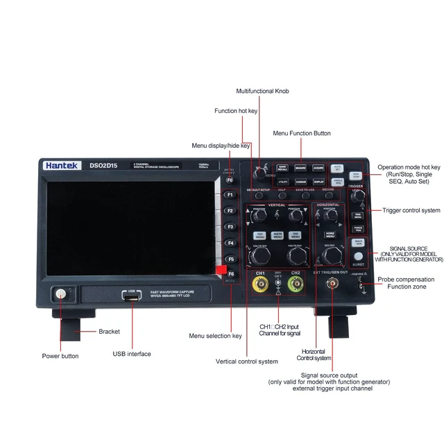 Alt view image 5 of 6 - Hantek DSO2D15 Digital Storage Oscilloscope 150MHz 1GSa/s 8M,2 Channel,2CH+1CH with Signal Source