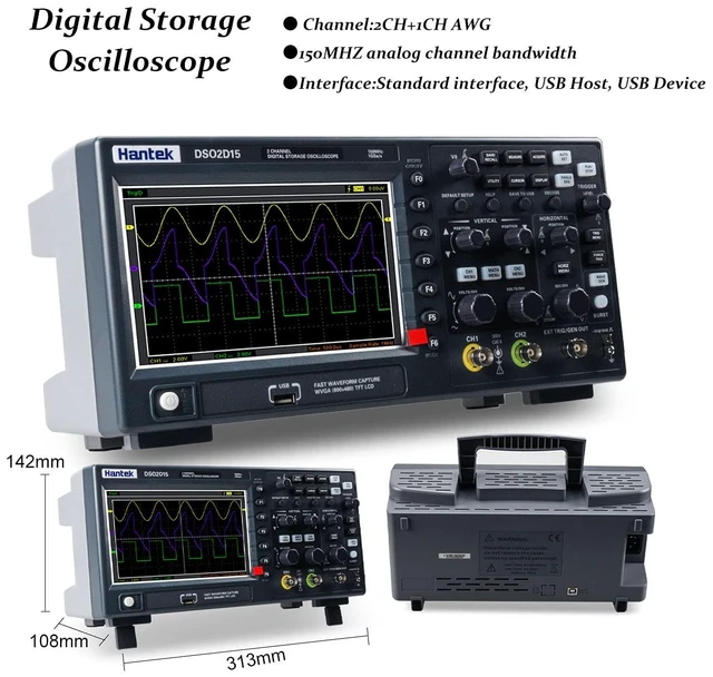 Alt view image 4 of 6 - Hantek DSO2D15 Digital Storage Oscilloscope 150MHz 1GSa/s 8M,2 Channel,2CH+1CH with Signal Source