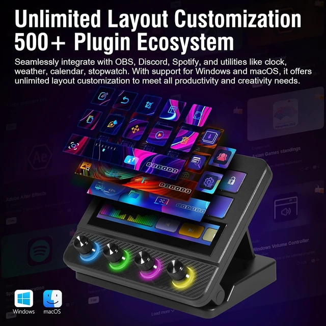 Alt view image 2 of 7 - Stream Controller Streaming Deck, Audio and Studio Controller, Programmable Macro Pad Keypad, MultiActions, Customizable LCD Keys, Knobs, Touch Bar, RGB Lights & Stand, Works with PC Mac