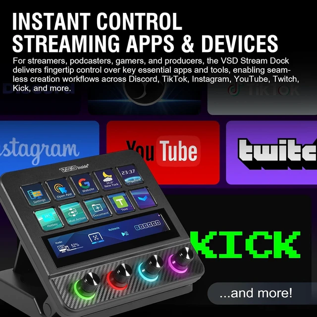 Alt view image 3 of 7 - Stream Controller Streaming Deck, Audio and Studio Controller, Programmable Macro Pad Keypad, MultiActions, Customizable LCD Keys, Knobs, Touch Bar, RGB Lights & Stand, Works with PC Mac