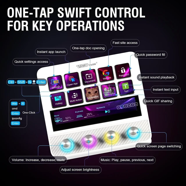 Alt view image 4 of 7 - Stream Controller Streaming Deck, Audio and Studio Controller, Programmable Macro Pad Keypad, MultiActions, Customizable LCD Keys, Knobs, Touch Bar, RGB Lights & Stand, Works with PC Mac