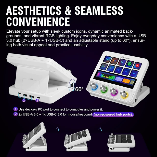 Alt view image 6 of 7 - Stream Controller Streaming Deck, Audio and Studio Controller, Programmable Macro Pad Keypad, MultiActions, Customizable LCD Keys, Knobs, Touch Bar, RGB Lights & Stand, Works with PC Mac