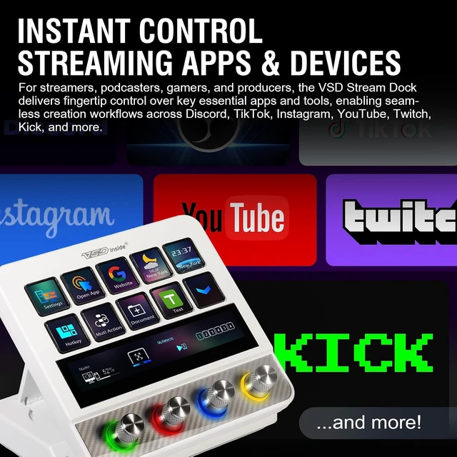 Alt view image 3 of 7 - Stream Controller Streaming Deck, Audio and Studio Controller, Programmable Macro Pad Keypad, MultiActions, Customizable LCD Keys, Knobs, Touch Bar, RGB Lights & Stand, Works with PC Mac