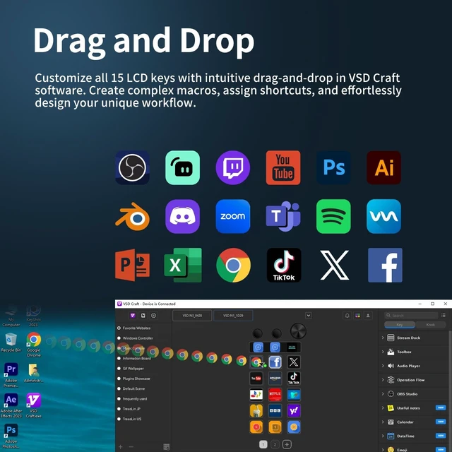 Alt view image 4 of 7 - Stream Controller Deck with 18 Customizable Macro Keys to Trigger Actions in OBS Twitch YouTube for Content Creators Stream Dock Compatible with PC & Mac N1 Black Macro Keypad