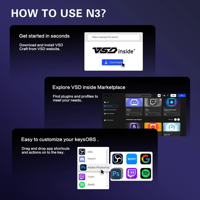 Alt view image 6 of 7 - Stream Controller Deck with12 Customizable Macro Keypad to Trigger Actions in OBS Twitch YouTube for Content Creators Stream Dock Compatible with PC & Mac N3 Black Macro Keypad