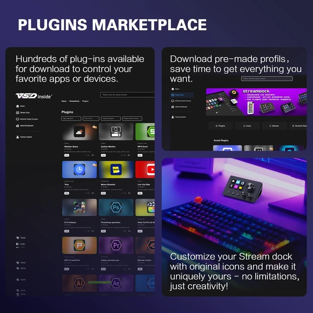 Alt view image 2 of 7 - Stream Controller Deck with12 Customizable Macro Keypad to Trigger Actions in OBS Twitch YouTube for Content Creators Stream Dock Compatible with PC & Mac N3 Black Macro Keypad