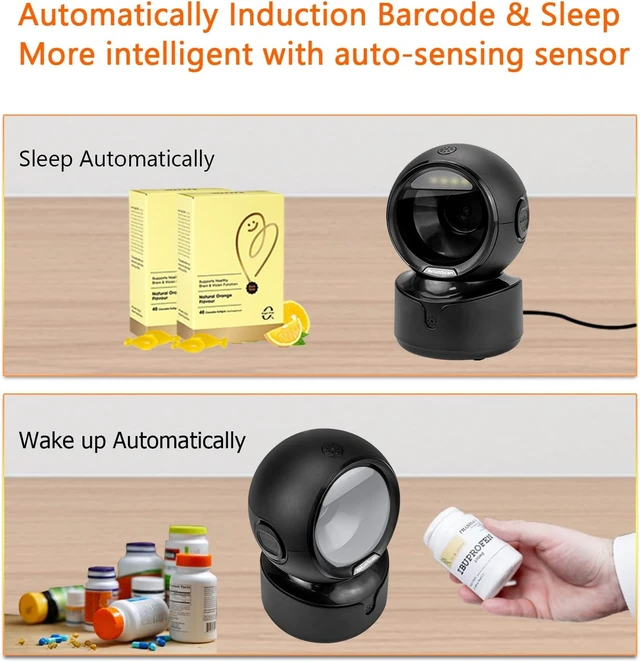 Alt view image 5 of 7 - Desktop Barcode Scanner, USB QR Code Reader, Hands-free omnidirectional scanning for 1D, 2D and QR codes in warehouse, supermarket, retail store, bookstore and POS use