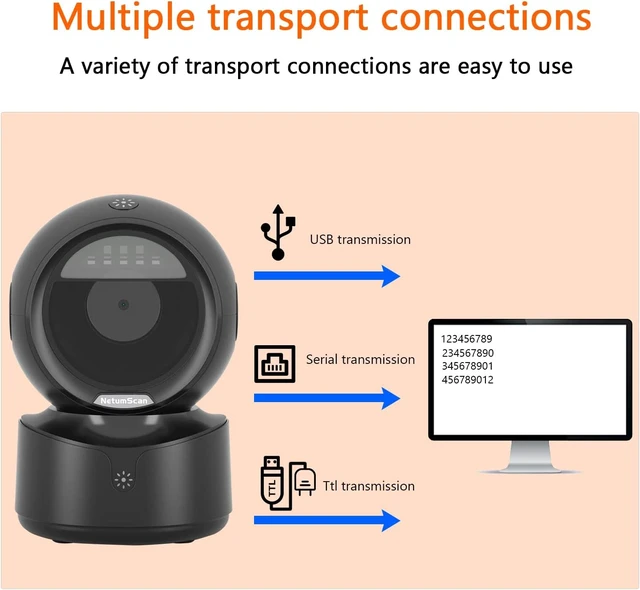 Alt view image 6 of 7 - Desktop Barcode Scanner, USB QR Code Reader, Hands-free omnidirectional scanning for 1D, 2D and QR codes in warehouse, supermarket, retail store, bookstore and POS use