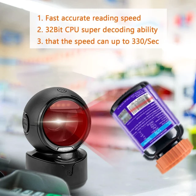 Alt view image 2 of 7 - Desktop Barcode Scanner, USB QR Code Reader, Hands-free omnidirectional scanning for 1D, 2D and QR codes in warehouse, supermarket, retail store, bookstore and POS use