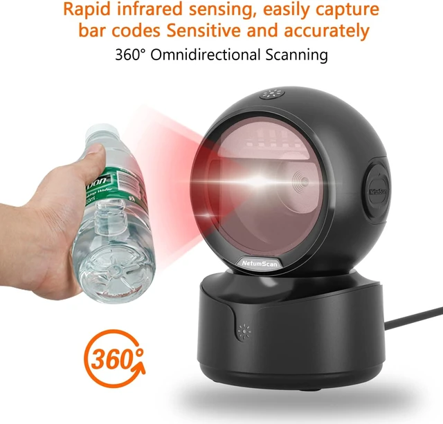 Alt view image 7 of 7 - Desktop Barcode Scanner, USB QR Code Reader, Hands-free omnidirectional scanning for 1D, 2D and QR codes in warehouse, supermarket, retail store, bookstore and POS use