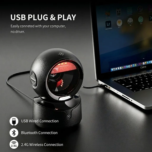 Alt view image 4 of 7 - Wireless QR Code Scanner, Bluetooth Barcode Reader, Bluetooth, 2.4G wireless and USB modes with desktop hands-free scanning for 1D, 2D and QR codes in retail and warehouse