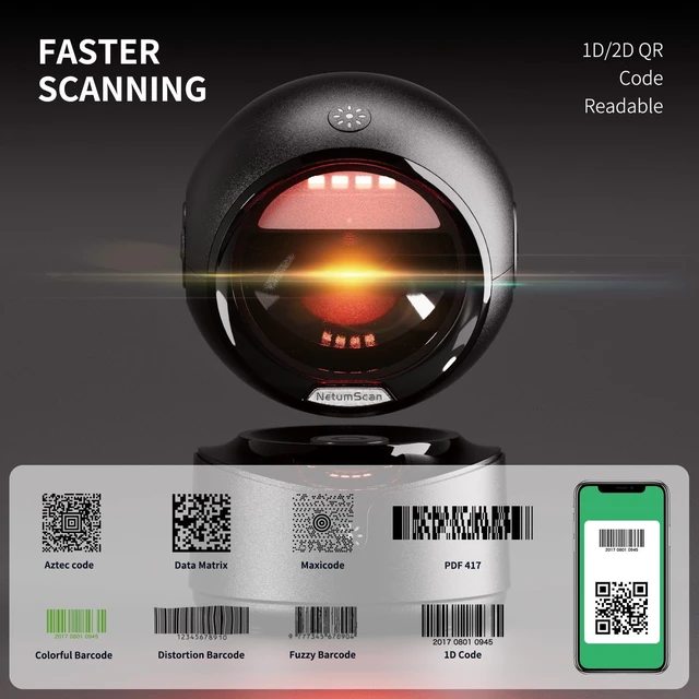 Alt view image 7 of 7 - Wireless QR Code Scanner, Bluetooth Barcode Reader, Bluetooth, 2.4G wireless and USB modes with desktop hands-free scanning for 1D, 2D and QR codes in retail and warehouse