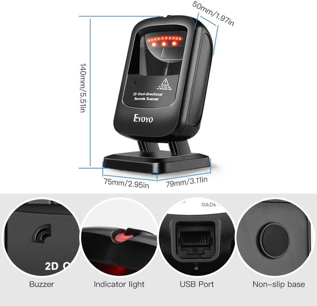 Alt view image 5 of 7 - Omnidirectional Hands-Free 1D 2D Desktop USB Wired Barcode Scanner, Automatic Image Sensing, Capture Barcodes from Mobile Phone Screen, QR Bar Codes Reader for Supermarket Library Retail Store