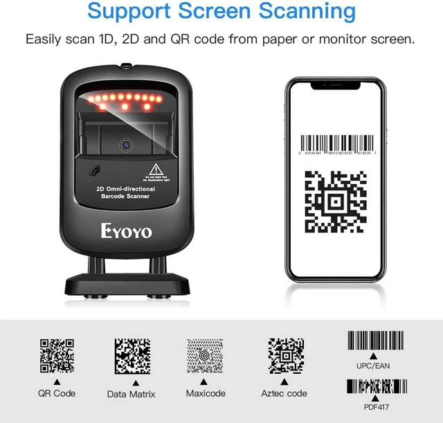 Alt view image 6 of 7 - Omnidirectional Hands-Free 1D 2D Desktop USB Wired Barcode Scanner, Automatic Image Sensing, Capture Barcodes from Mobile Phone Screen, QR Bar Codes Reader for Supermarket Library Retail Store