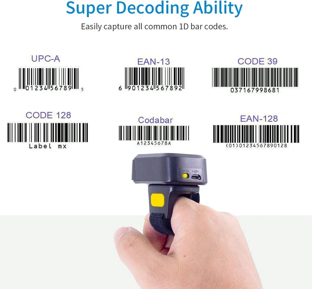 Alt view image 6 of 7 - Wireless Bluetooth Barcode Scanner with Bluetooth & 2.4GHz Wireless & Wired Connection, Portable Ring Wearable Finger 1D Mini Bar Code Reader Scanner