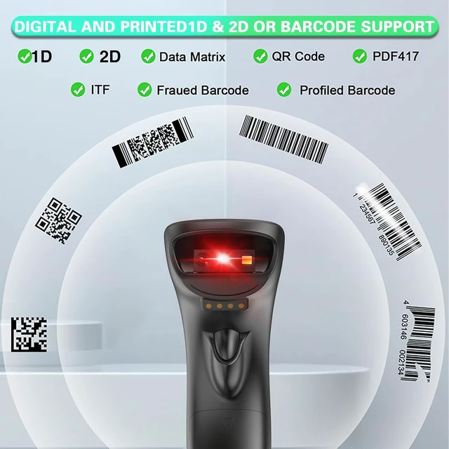 Alt view image 5 of 6 - Upgraded 2D Bluetooth Barcode Scanner with Wireless Charging Stand, 1968 Feet Transmission Distance 433Mhz Wireless & Bluetooth 2in1 Barcode Reader with Hands-Free Stand