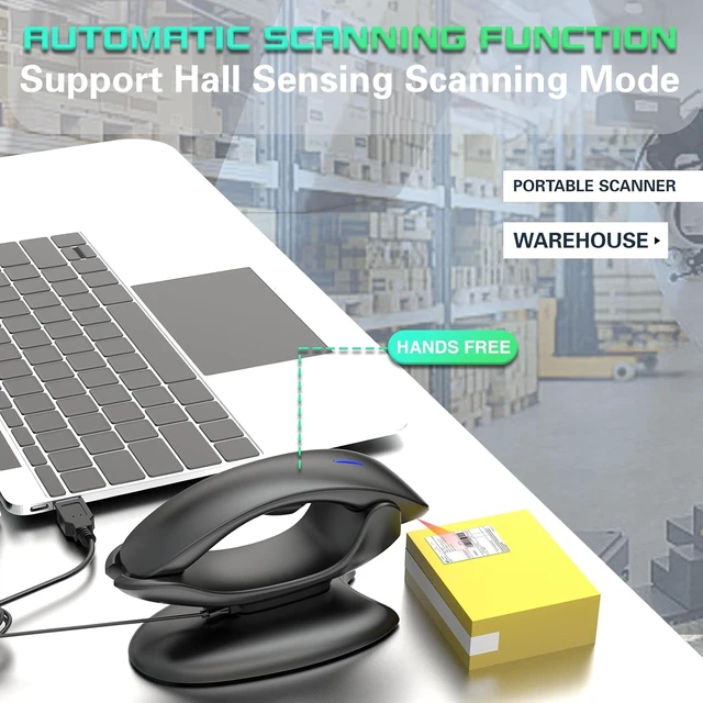 Alt view image 4 of 6 - Upgraded 2D Bluetooth Barcode Scanner with Wireless Charging Stand, 1968 Feet Transmission Distance 433Mhz Wireless & Bluetooth 2in1 Barcode Reader with Hands-Free Stand