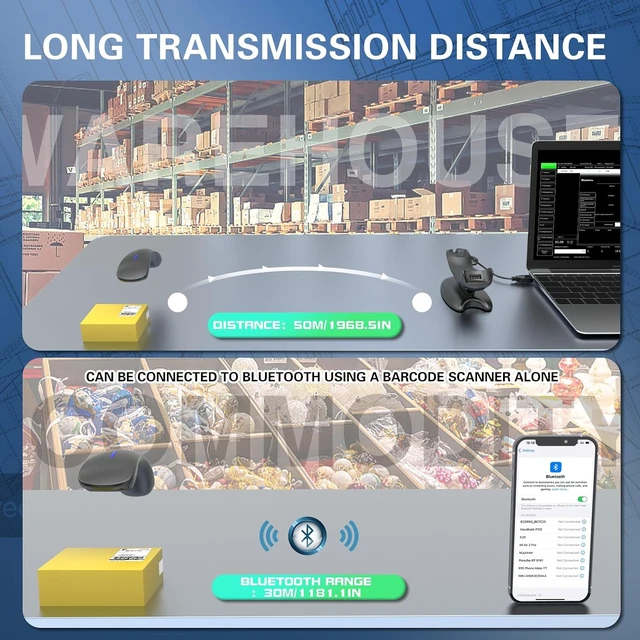Alt view image 3 of 6 - Upgraded 2D Bluetooth Barcode Scanner with Wireless Charging Stand, 1968 Feet Transmission Distance 433Mhz Wireless & Bluetooth 2in1 Barcode Reader with Hands-Free Stand