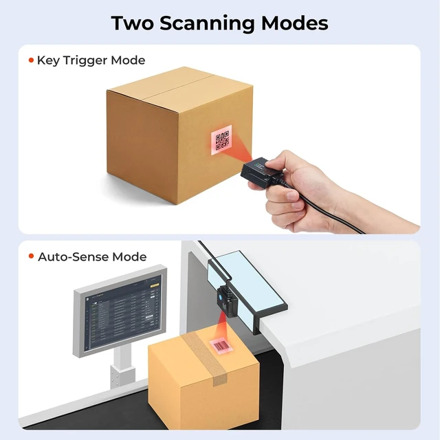 Alt view image 4 of 6 - Fixed Mount Barcode Scanner, Embedded 1D/2D Scan Engine, USB Only, Hands-free auto scanning, manual trigger mode, compact rugged metal housing, USB-only, for express sorting and assembly lines