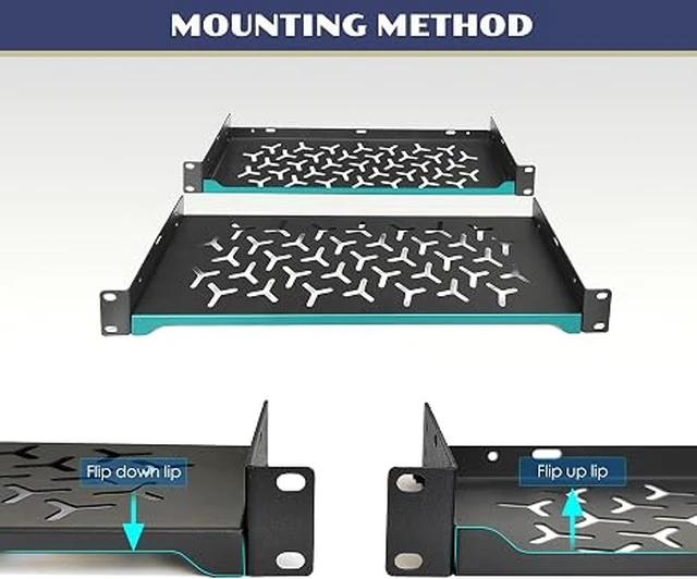 Alt view image 6 of 6 - 2 Pack 1U Server Rack Shelf, 19 Inch Universal Network Rack Mount Tray, 6 Inches Deep Vented Cantilever Shelf for AV/IT Equipment, Black