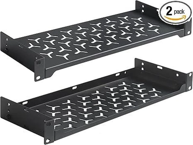 Main image of 2 Pack 1U Server Rack Shelf, 19 Inch Universal Network Rack Mount Tray, 6 Inches Deep Vented Cantilever Shelf for AV/IT Equipment, Black