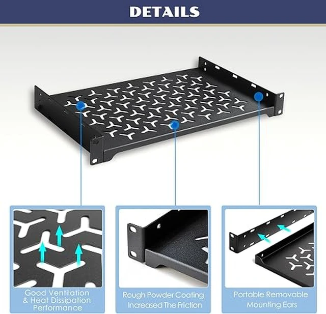 Alt view image 2 of 6 - 2 Pack 1U Server Rack Shelf, 19 Inch Universal Network Rack Mount Tray, 6 Inches Deep Vented Cantilever Shelf for AV/IT Equipment, Black