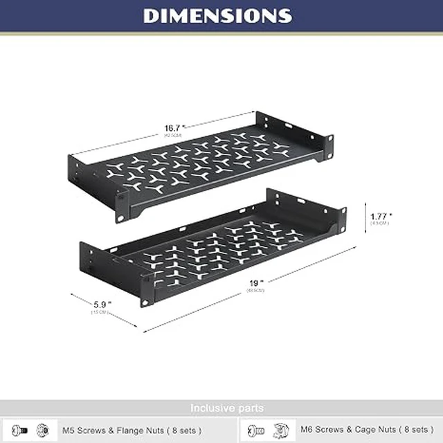 Alt view image 3 of 6 - 2 Pack 1U Server Rack Shelf, 19 Inch Universal Network Rack Mount Tray, 6 Inches Deep Vented Cantilever Shelf for AV/IT Equipment, Black