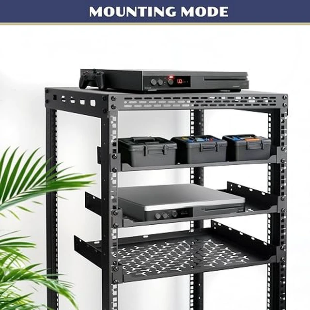 Alt view image 5 of 6 - 2 Pack 1U Server Rack Shelf, 19 Inch Universal Network Rack Mount Tray, 6 Inches Deep Vented Cantilever Shelf for AV/IT Equipment, Black