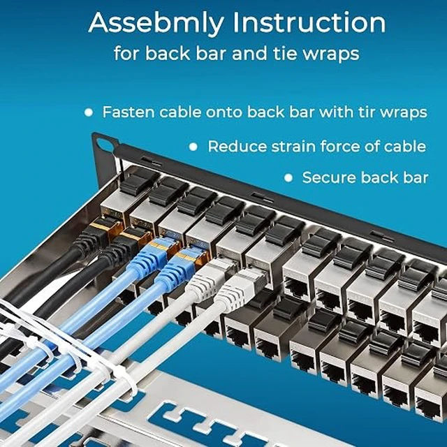 Alt view image 2 of 6 - Patch Panel 48 Port Cat6A with Inline Keystone 10G Support, Coupler Patch Panel STP Shielded 19-Inch with Removable Back Bar, 1U Network Panel for Cat7, Cat6, Cat6A, Cat5e