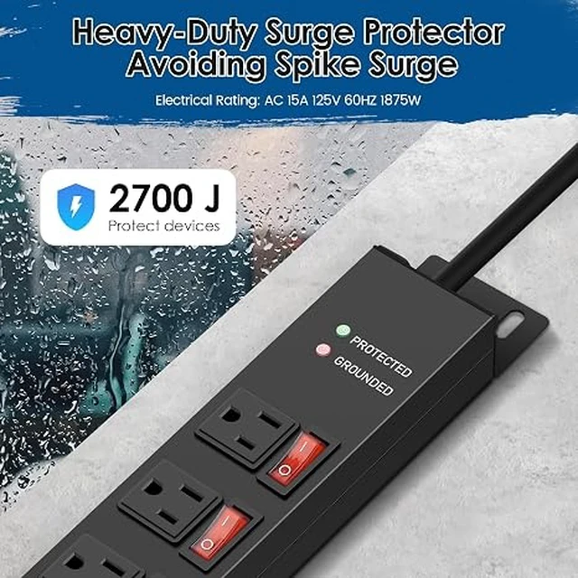 Alt view image 6 of 6 - Rack Mount PDU Power Strips,8 Outlet Surge Protector,Individual Switches,1.5U Rackmount Server Racks,14AWG Heavy Duty Extension Cord,2700J,15A 125V 1875W (Standard Power Cord, 6 FT Cable)