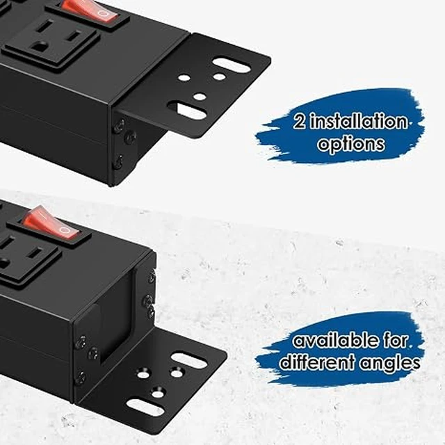 Alt view image 4 of 6 - Rack Mount PDU Power Strips,8 Outlet Surge Protector,Individual Switches,1.5U Rackmount Server Racks,14AWG Heavy Duty Extension Cord,2700J,15A 125V 1875W (Standard Power Cord, 6 FT Cable)