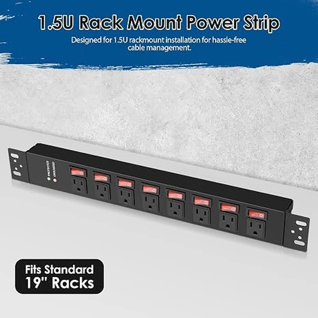 Alt view image 5 of 6 - Rack Mount PDU Power Strips,8 Outlet Surge Protector,Individual Switches,1.5U Rackmount Server Racks,14AWG Heavy Duty Extension Cord,2700J,15A 125V 1875W (Standard Power Cord, 6 FT Cable)