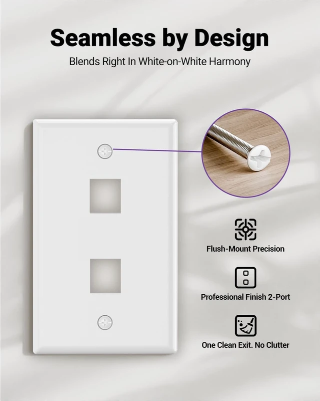 Alt view image 7 of 7 - 2-Port Keystone Wall Plate (UL Listed), White 10-Pack
UL Listed for Safety, Designed for RJ45/HDMI/Coax Keystone Jack, Low Profile Wall Plate