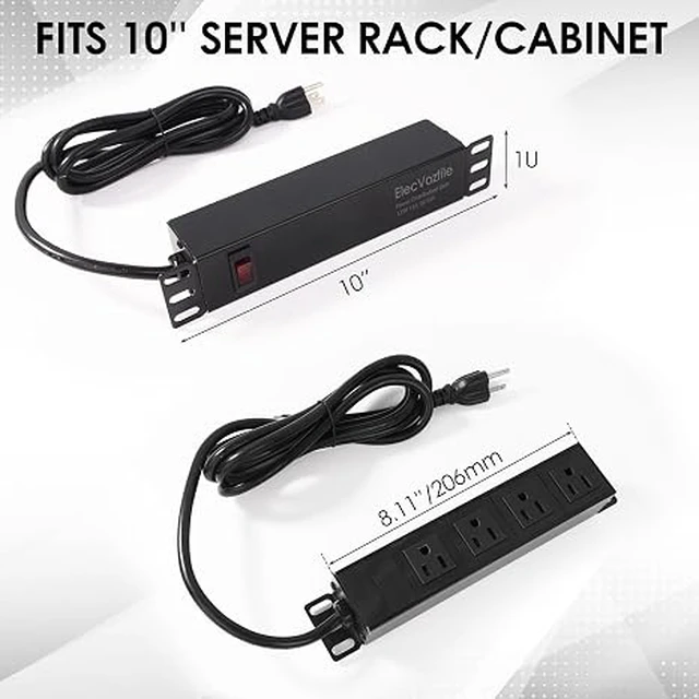 Alt view image 3 of 5 - 10 inch Rack PDU, 4 Rear Outlets, 15A, 125V, 1875W
15A Overload Switch, 1U RackMount, 6ft Power Cable