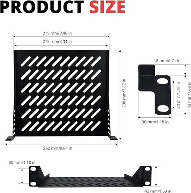 Alt view image 5 of 6 - 2PCS 1U Rack Mount Shelf for 10 inch Server Rack, 7.87" Depth Vented Cantilever Tray for Network Rack and DeskPi RackMate T1/T0 Server Cabinet
