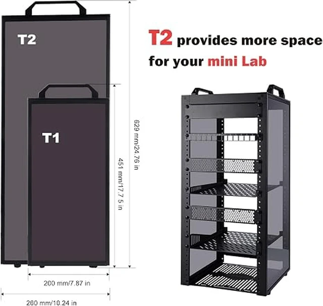 Alt view image 6 of 7 - 12U Network Rack, 10 inch Mini Server Rack for Network, Servers, Audio, and Video Equipment, DeskPi RackMate T2 Rackmount, 10.23 inch Depth