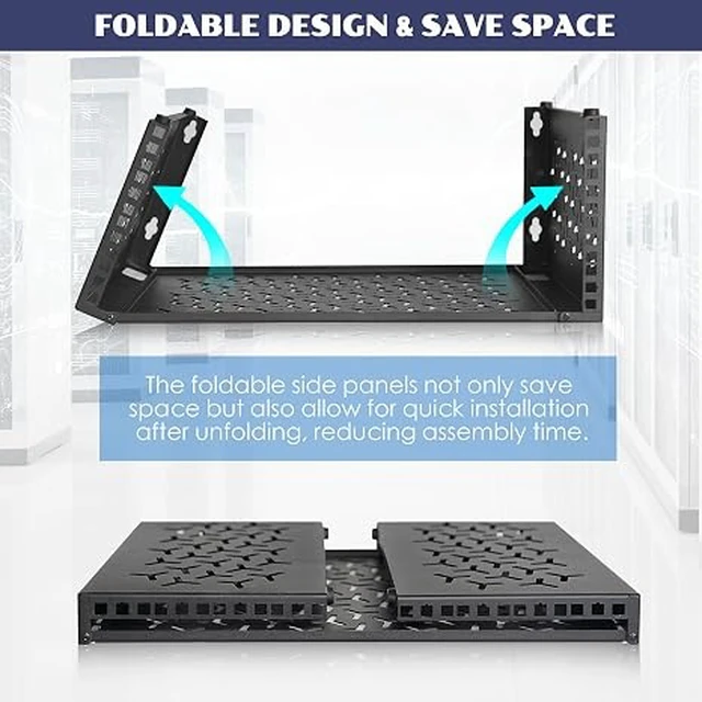 Alt view image 3 of 6 - 4U Wall-Mount & Desktop Server Rack, 12" Depth, Foldable with 1U Blank Panel - Open Frame for Shallow Servers/IT Gear/Switches &19" Standard Devices