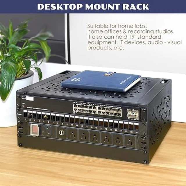 Alt view image 6 of 6 - 4U Wall-Mount & Desktop Server Rack, 12" Depth, Foldable with 1U Blank Panel - Open Frame for Shallow Servers/IT Gear/Switches &19" Standard Devices