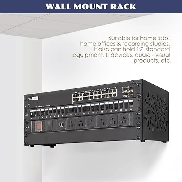 Alt view image 5 of 6 - 4U Wall-Mount & Desktop Server Rack, 12" Depth, Foldable with 1U Blank Panel - Open Frame for Shallow Servers/IT Gear/Switches &19" Standard Devices