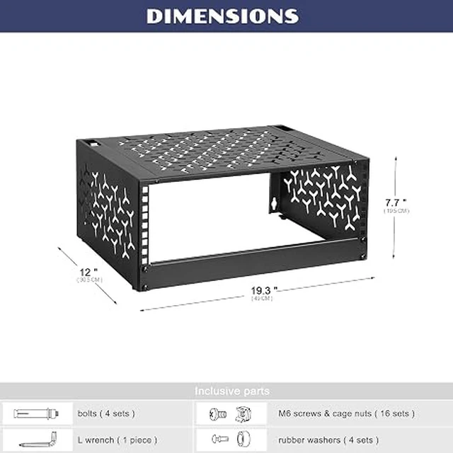 Alt view image 2 of 6 - 4U Wall-Mount & Desktop Server Rack, 12" Depth, Foldable with 1U Blank Panel - Open Frame for Shallow Servers/IT Gear/Switches &19" Standard Devices